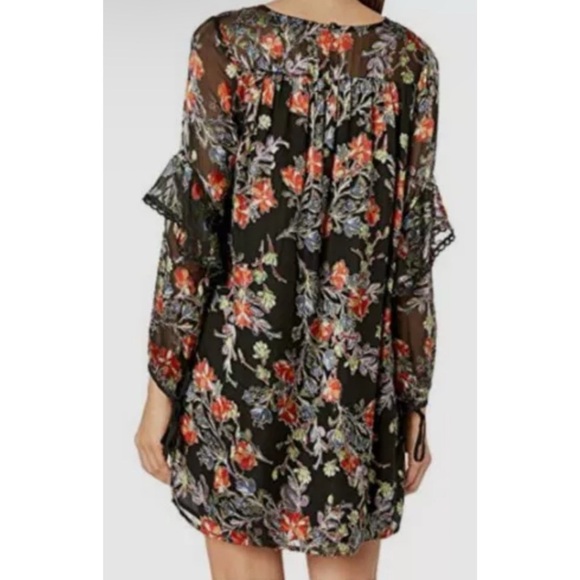 Miss Me Women's‎ Black Printed Lace Trim Long Sleeve Mini Dress Size Large - Picture 3 of 11